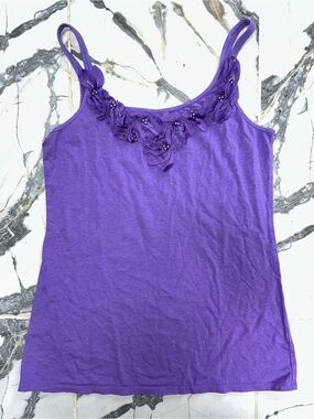 New York & Company Purple Floral-Embellished Camisole Tank Size M